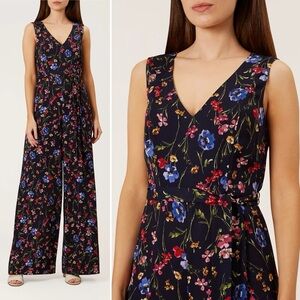 Hobbs London Laura Floral Jumpsuit 4 Small navy sleeveless flowy belted wide leg